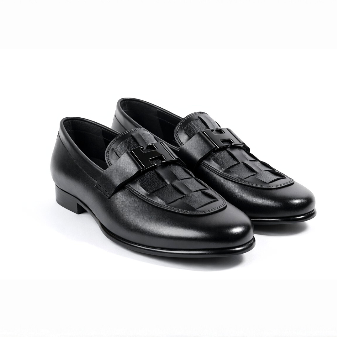 Premium Handmade | Black H Buckle Loafer