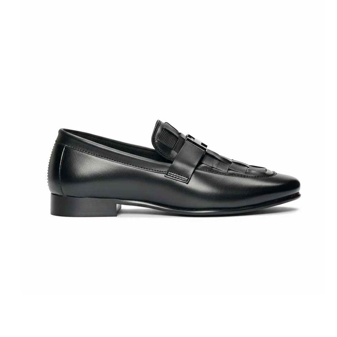 Premium Handmade | Black H Buckle Loafer