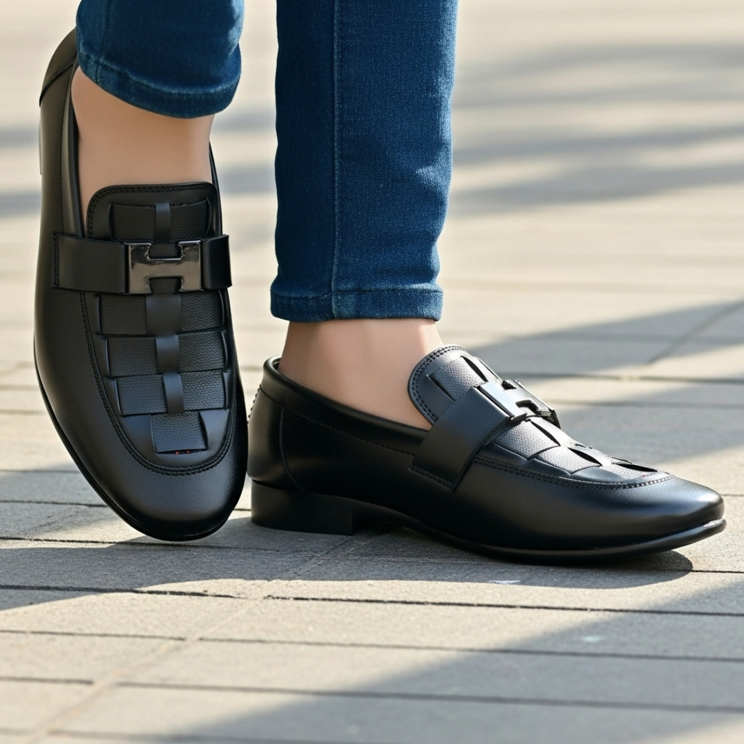 Premium Handmade | Black H Buckle Loafer
