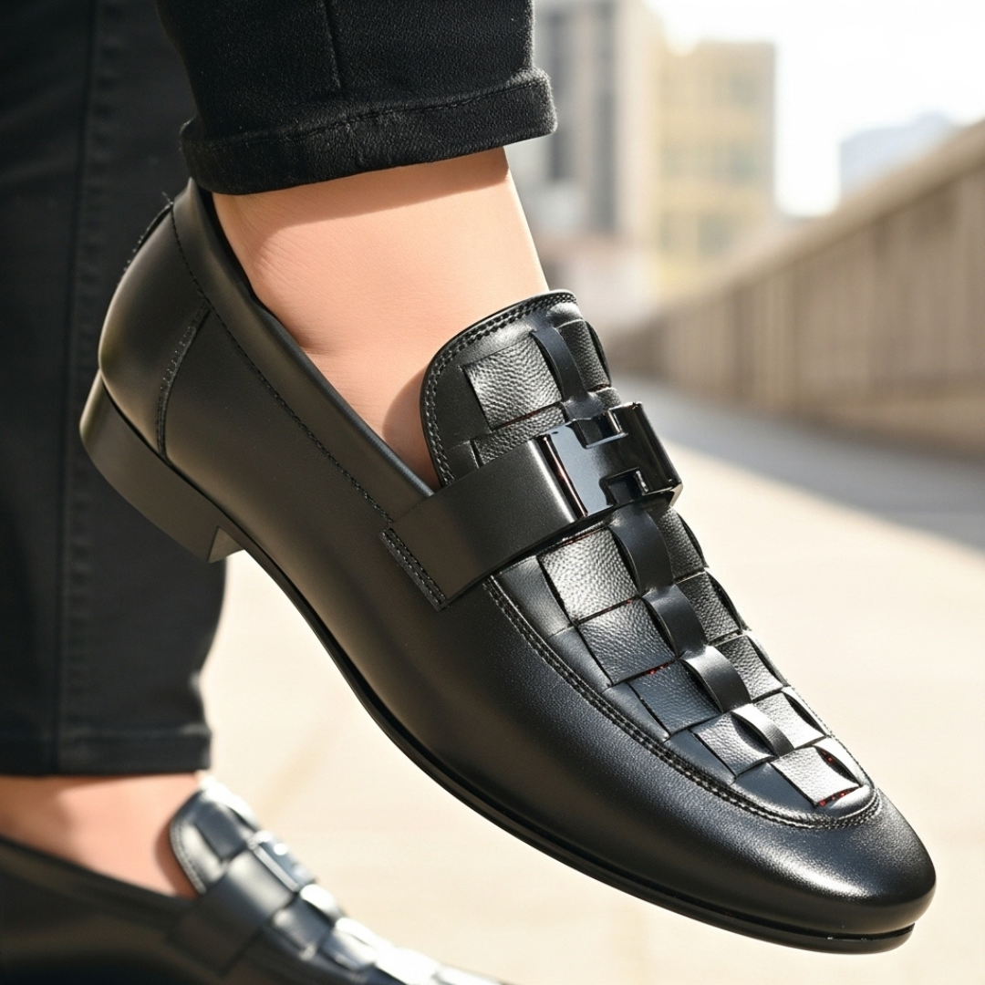 Premium Handmade | Black H Buckle Loafer