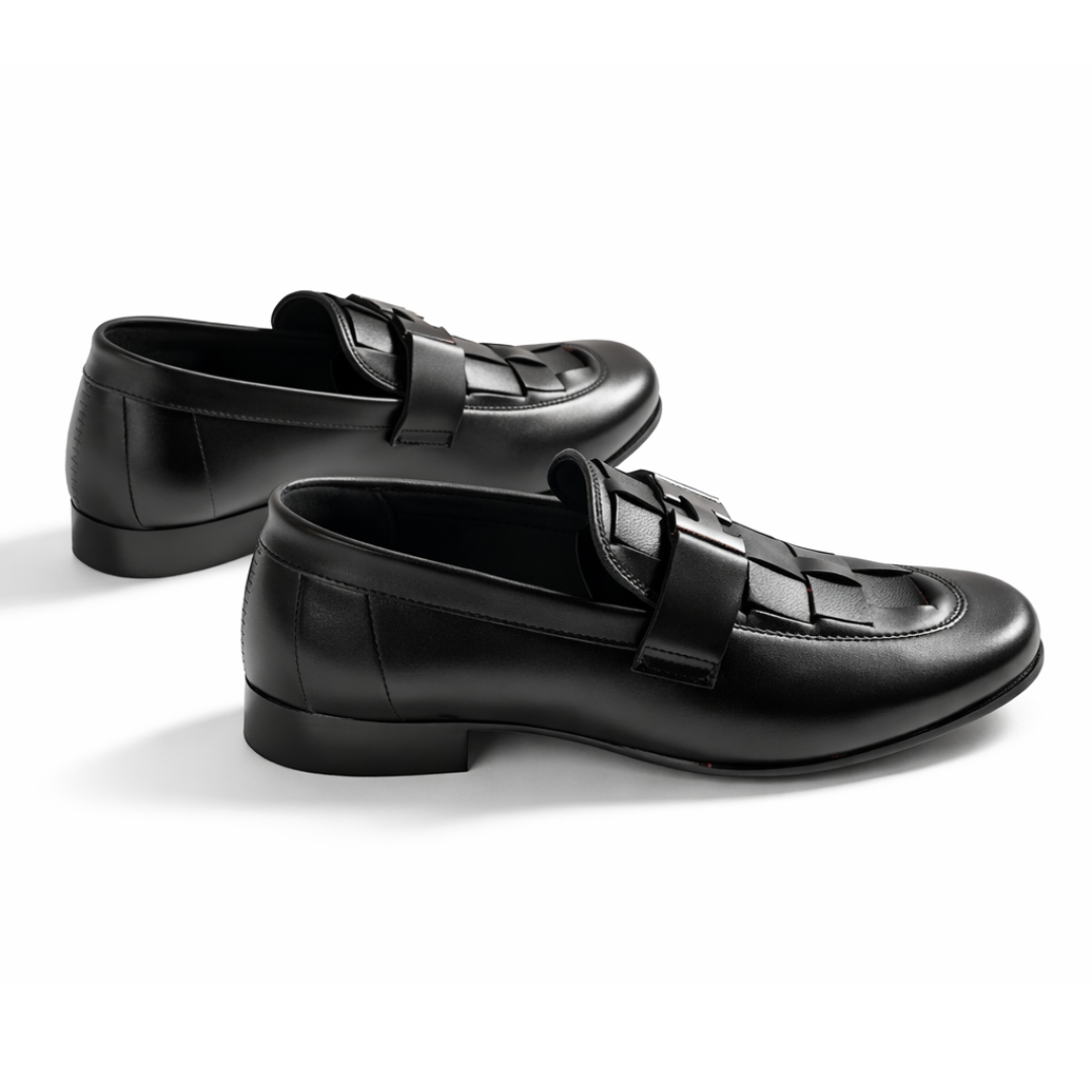 Premium Handmade | Black H Buckle Loafer